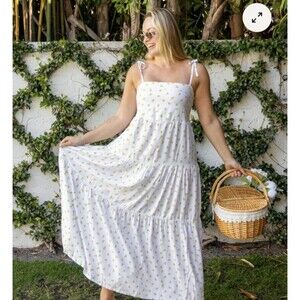 Kenny Flowers Sz XS Amalfi Lemon Print Tie Sleeveless Maxi Sundress Summer Italy